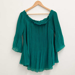 City Chic Green Pleated Off-Shoulder Flared Sleeve Top UK 16
