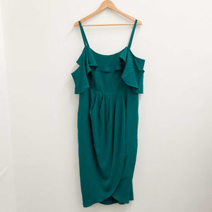 City Chic Emerald Green Draped Skirt Frill Sleeve Midi Dress UK 18