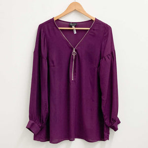City Chic Purple Zip Neck Long Sleeve Top UK 16 