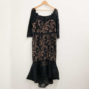City Chic Black Lace Overlay Fishtail Hem Midi Dress UK 16 