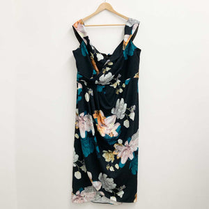 City Chic Black Floral Glow Off-Shoulder Maxi Dress UK 20