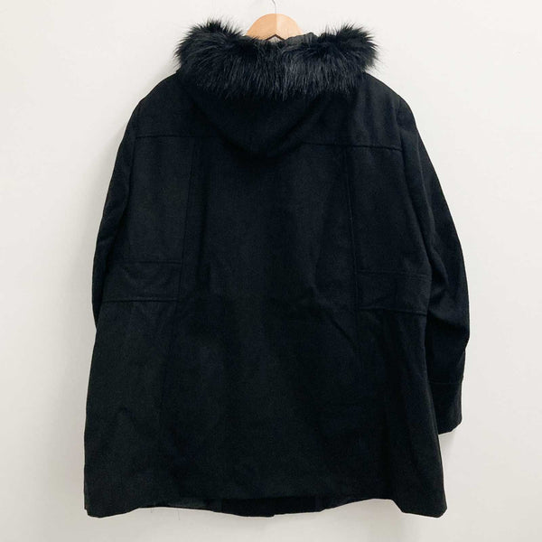 Evans Black Faux Fur Trim Hood Duffle Coat UK 28