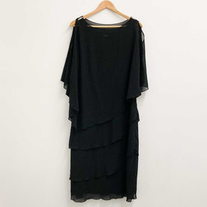 Evans Black Semi-Sheer Overlay Tiered Jewel Detail Midi Dress UK 16