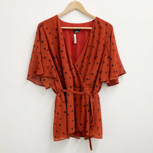 City Chic Rust Spot Print Short Sleeve Faux Wrap Kimono Top UK 16
