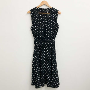 City Chic Black Spot Print Pleated V-Neck Belted Sleeveless Dress UK 14