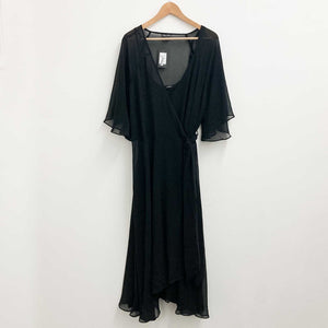 City Chic Black Floaty Flared Sleeve Midi Wrap Dress UK 20