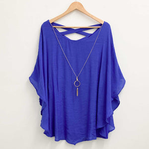 Avenue Blue Relaxed Fit Overlay Necklace Top UK 26/28