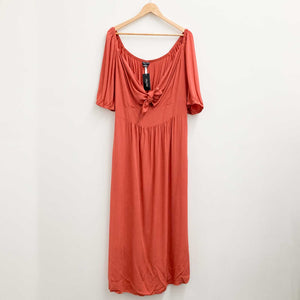 City Chic Coral Tie Neck Puff Sleeve Maxi Dress UK 16