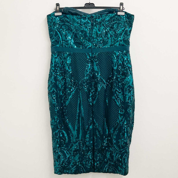 City Chic Emerald Green Sequin Strapless Dress UK 18