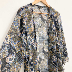 Evans Blue Paisley Print Sheer Short Open Front Kimono UK 14