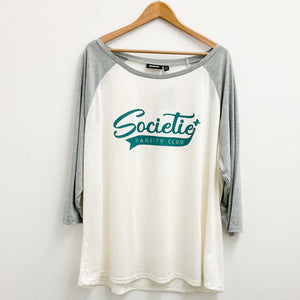 Societie+ by City Chic Ivory & Grey Graphic Print 3/4 Sleeve Tee UK 30/32