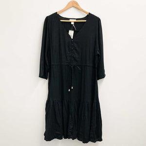 Loralette by City Chic Black Plain V-Neck Tiered Sun Dress UK 14