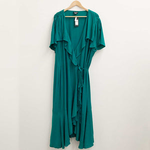 City Chic Green Split Sleeve Wrap Maxi Dress UK 24