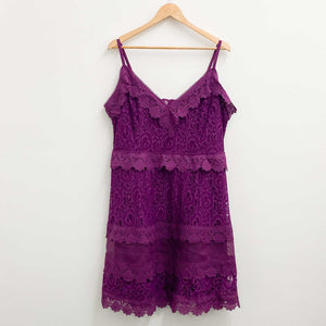 City Chic Purple Layered Lace Scalloped Edge Short Dress UK 18