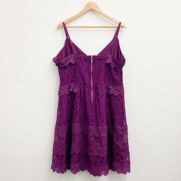 City Chic Purple Layered Lace Scalloped Edge Short Dress UK 18