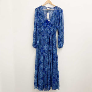 City Chic Blue Long Sleeve Tiered Maxi Wrap Dress UK 16 