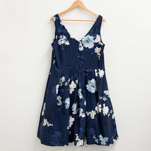 City Chic Navy Orchid Floral Fit & Flare Dress UK 16