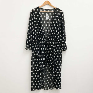 Evans Black Spot Print Tie Waist Floaty Sheer Kimono UK 18/20