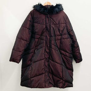 Evans Berry Red Two Tone Padded Faux Fur Trim Hood Coat UK 30/32