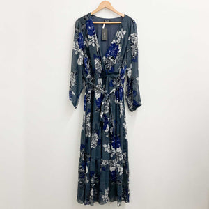 City Chic Slate Grey Floral Print Long Sleeve Maxi Dress UK 18