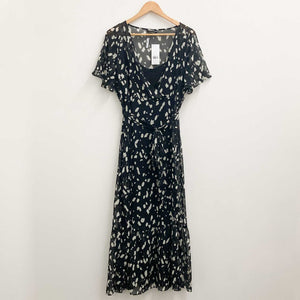 Evans Black & White Spot Print Faux Wrap Maxi Dress UK 16 