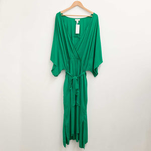 Loralette by City Chic Green Plain V-Neck Faux Wrap Wide Sleeve Dress UK 26/28