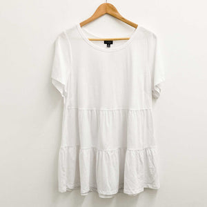 Evans White Tiered Short Sleeve Cotton Top UK 14